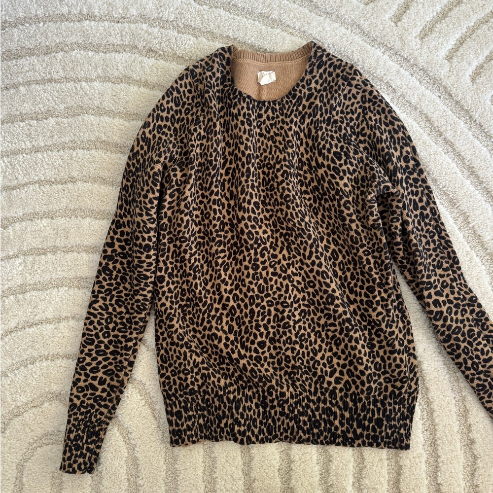 LOFT Brown and Black Crew Neck Sweater Animal Print